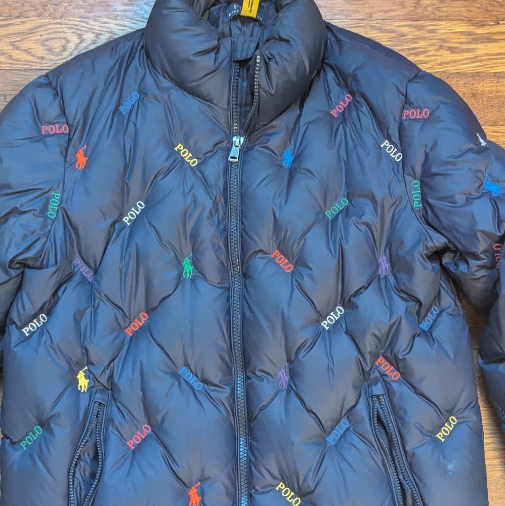 Navy Blue Ralph Lauren Puff Down Logo Jacket For Girls Size 12-14 - Picture 3 of 13